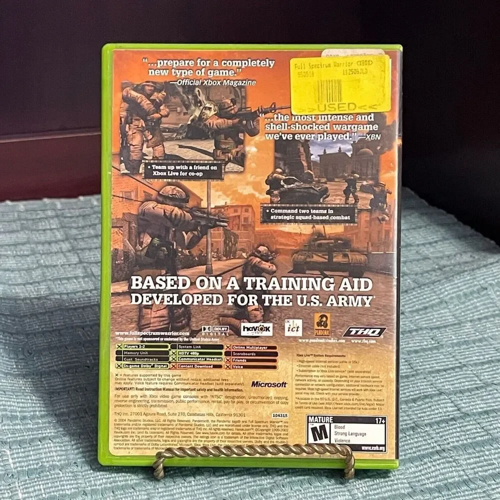 Full Spectrum Warrior (Microsoft XBOX) TESTED Complete Case Disc Book Video Game
